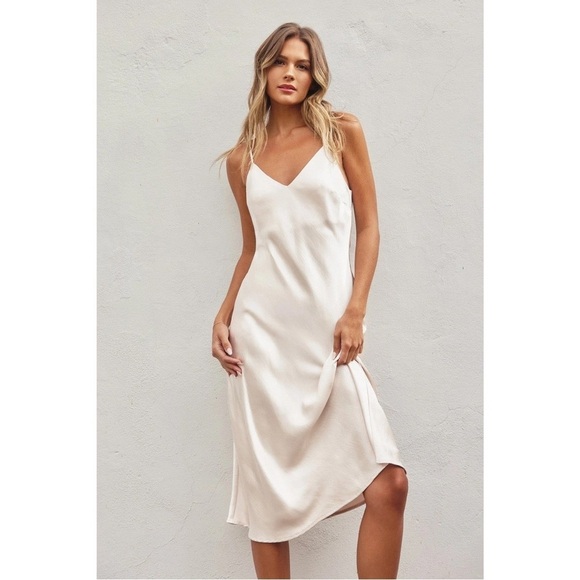 Dress Forum Dresses & Skirts - Dress Forum taupey V-Neck Slip Dress silky soft sheath satin